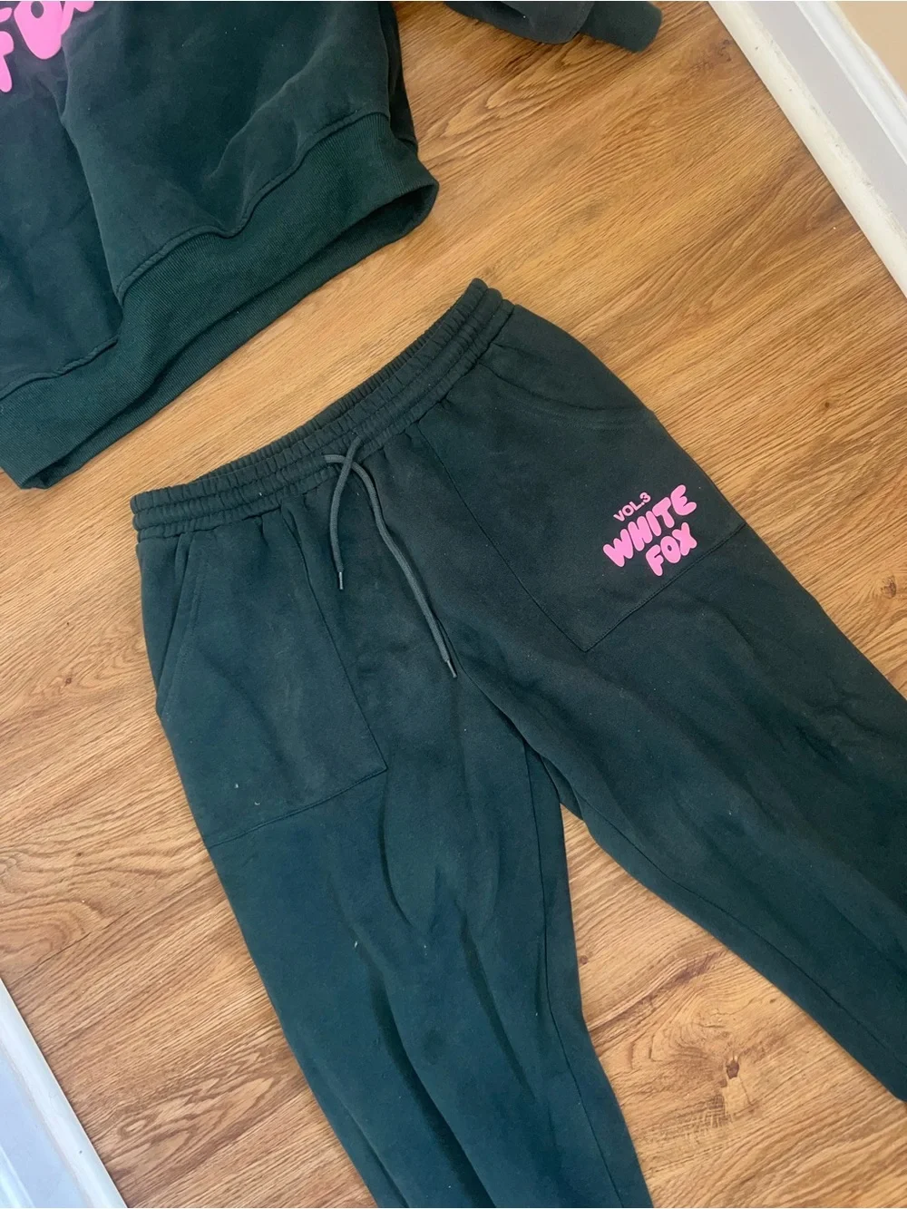 Dark Green Hoodie & Jogger Set white fox